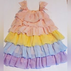 Janie & Jack Juno Valentine Rainbow Ruffle Tulle Tiered Dress Girls Size 18-24M